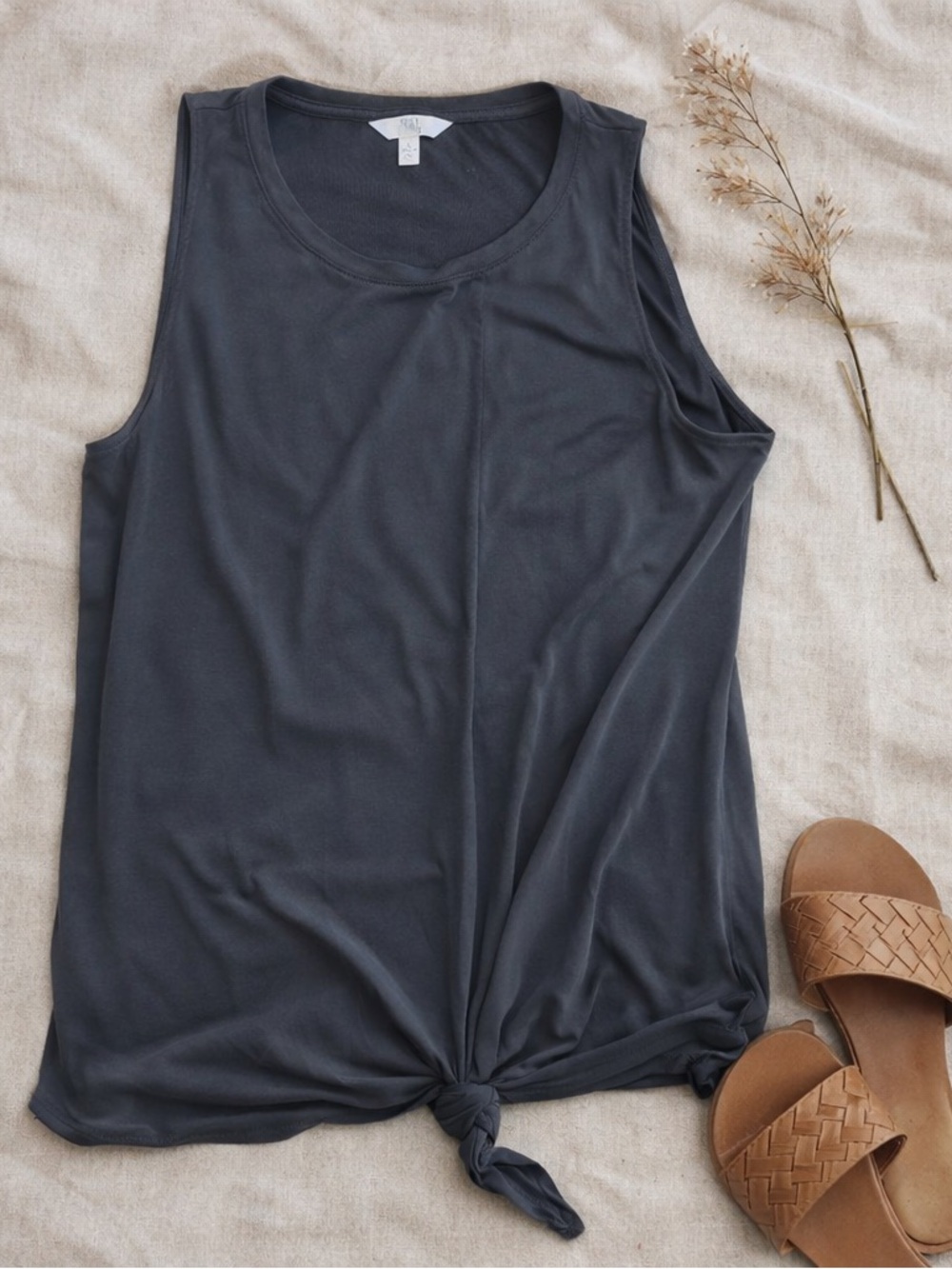 Time and Tru Charcoal Gray Modal Tie Front Tank Top L
